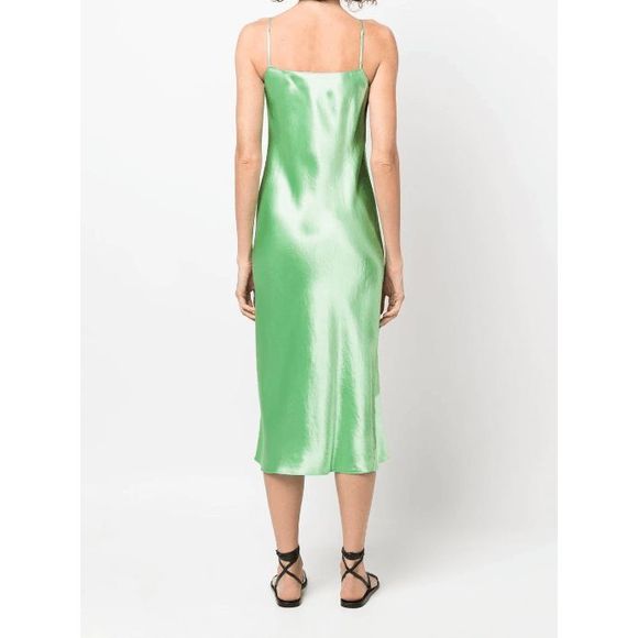 NWT Vince Satin Midi Slip Dress with Spaghetti Straps in Lime Green Size Small - Picture 2 of 6